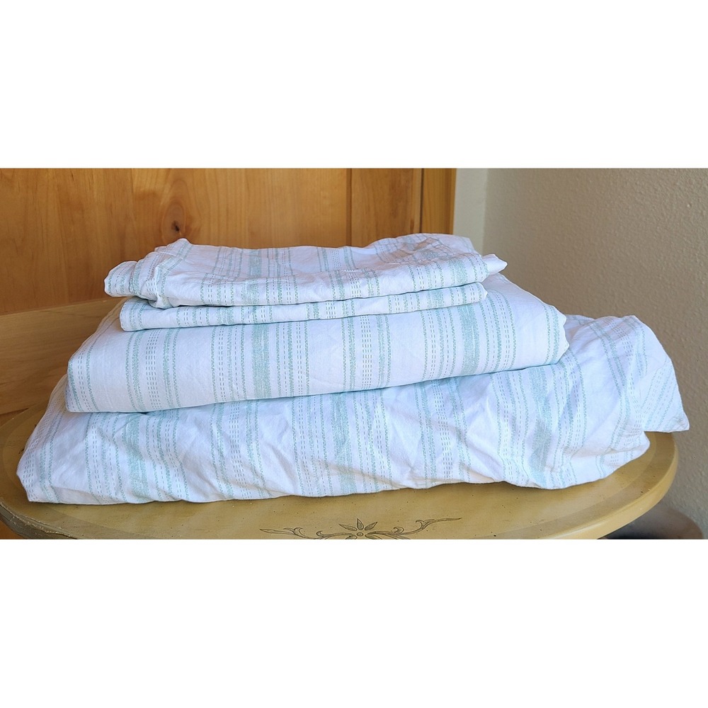 Comfort Spaces 100% Cotton White‎ Mint Green Striped FULL DOUBLE Sheet Set